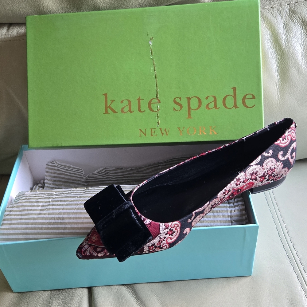 Kate Spade Brocade Flats With Velvet Bow, NIB, Sz. 8 - Picture 3 of 10
